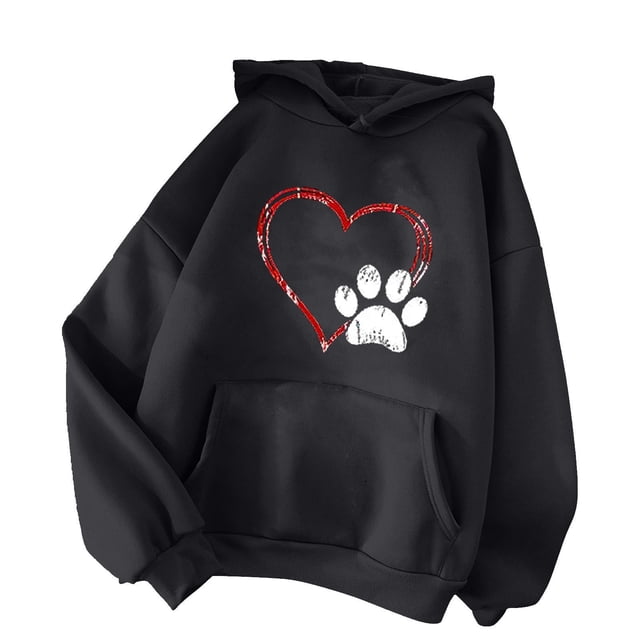 Bmisegm Chandail à Capuche Décontracté pour Femmes Automne Hiver Confortable Chic Imprimé Cœur Manches Longues Col Rond avec Poche Noir S