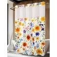 thumbnail image 4 of Spring Wildflowers No Hook Shower Curtain Waterproof, Bathroom Curtains with Snap in Liners and See Through Top Window, Leaves Pastoral Botanical Country Hotel Style Bathtub Curtains Shower 72"Wx84"L, 4 of 8