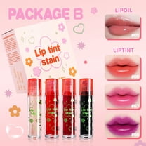 Long Lasting Lip Gloss Lip Tint Stain 4 Colors Roll-On Fruit Juice Lip Glaze for Lips & Cheeks, Moisturizing Water Tint, Non-Stick to Cup, Hydrating Pout, Winter Makeup, Holiday Gi Makeup Organizers