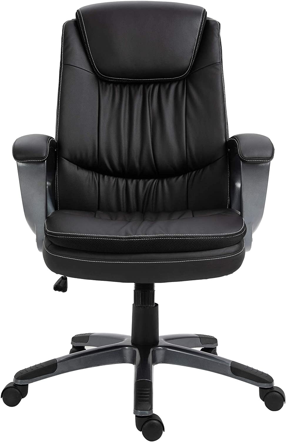 Thick Padded Seat and Backrest HALTER Executive Office Chair PU Leather Desk Chair with Smooth Glide Caster Wheels 1 Pack Black Ergonomic Design High Back Reclining Comfortable Desk Chair