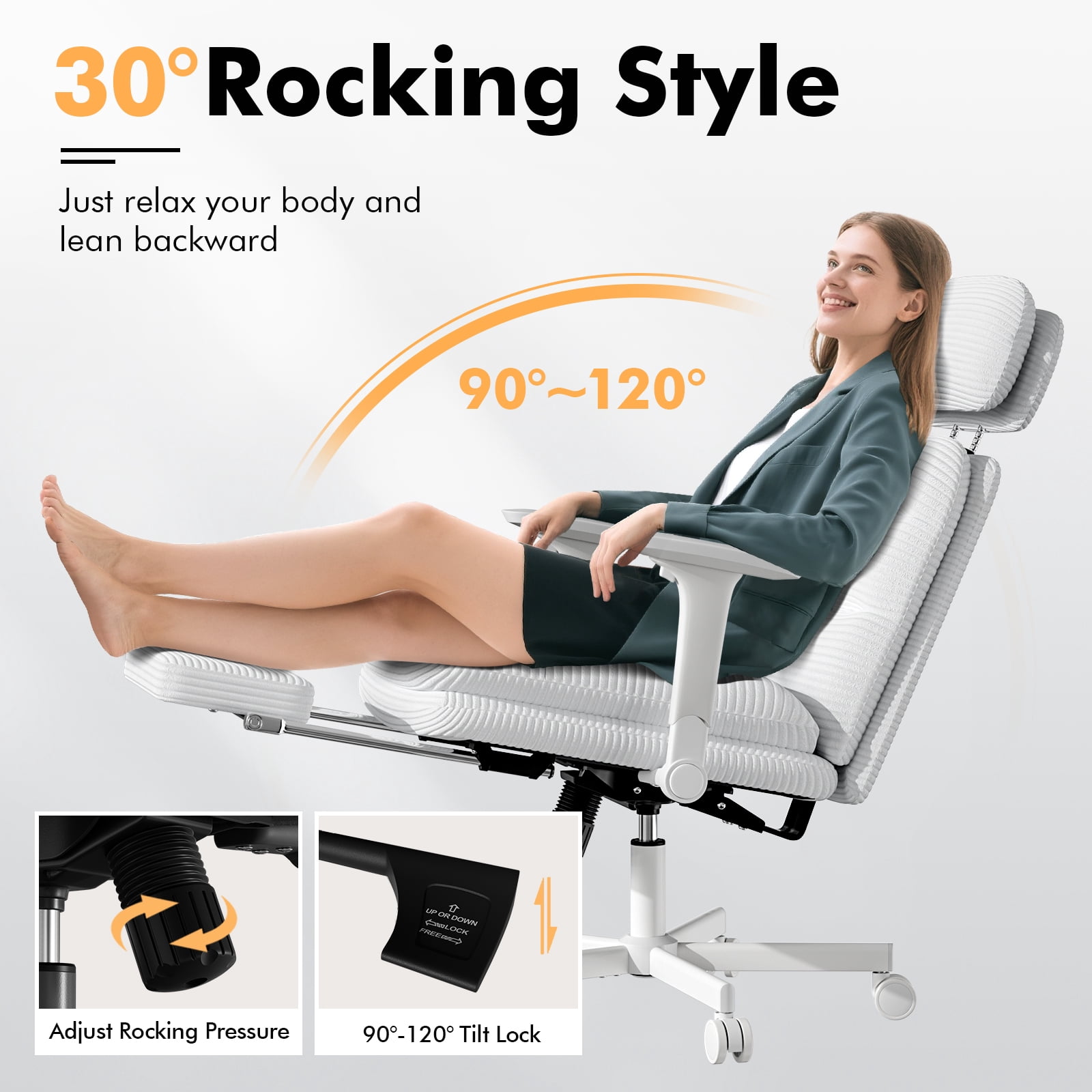 Ninecer Ergonomic Office Chair with Footrest, Big and Tall Computer Desk Chair for Adults, Adjustable Swivel Chair with Headrest Lumbar Support, White