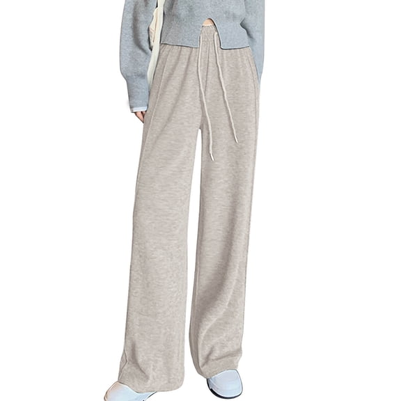Tauxra Knit Wide-Leg Pants for Women with Pockets and Drawstring Waist, Soft Dropped-Crotch Lounge and Athletic Sweatpants in Solid Colors