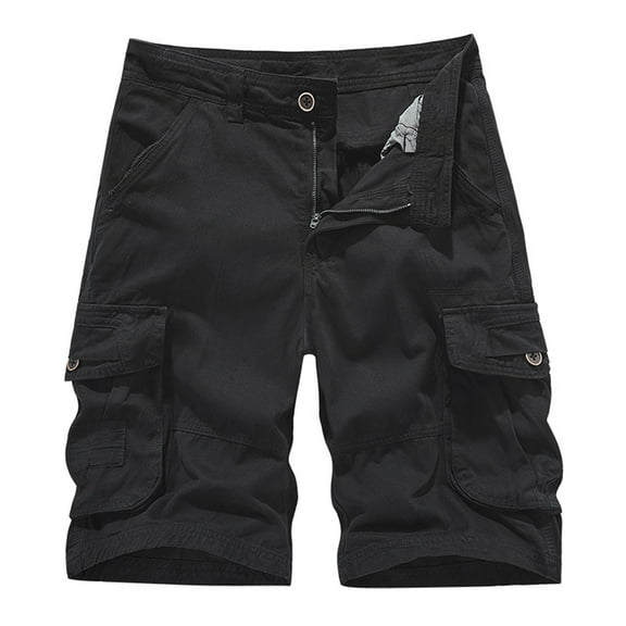 Men's Summer Dressy Solid Color Casual Shorts Multi-Pocket Cargo Shorts Jogger Sweatpants (Black,XL)