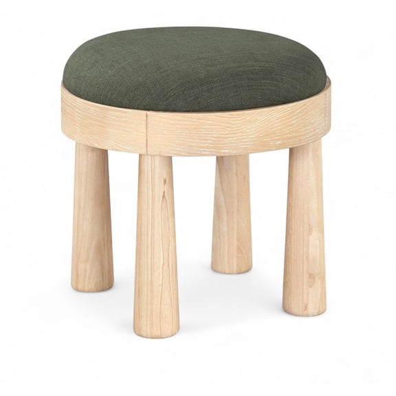 Meridian Furniture Larea Olive Linen Textured Fabric Upholstered Ottoman