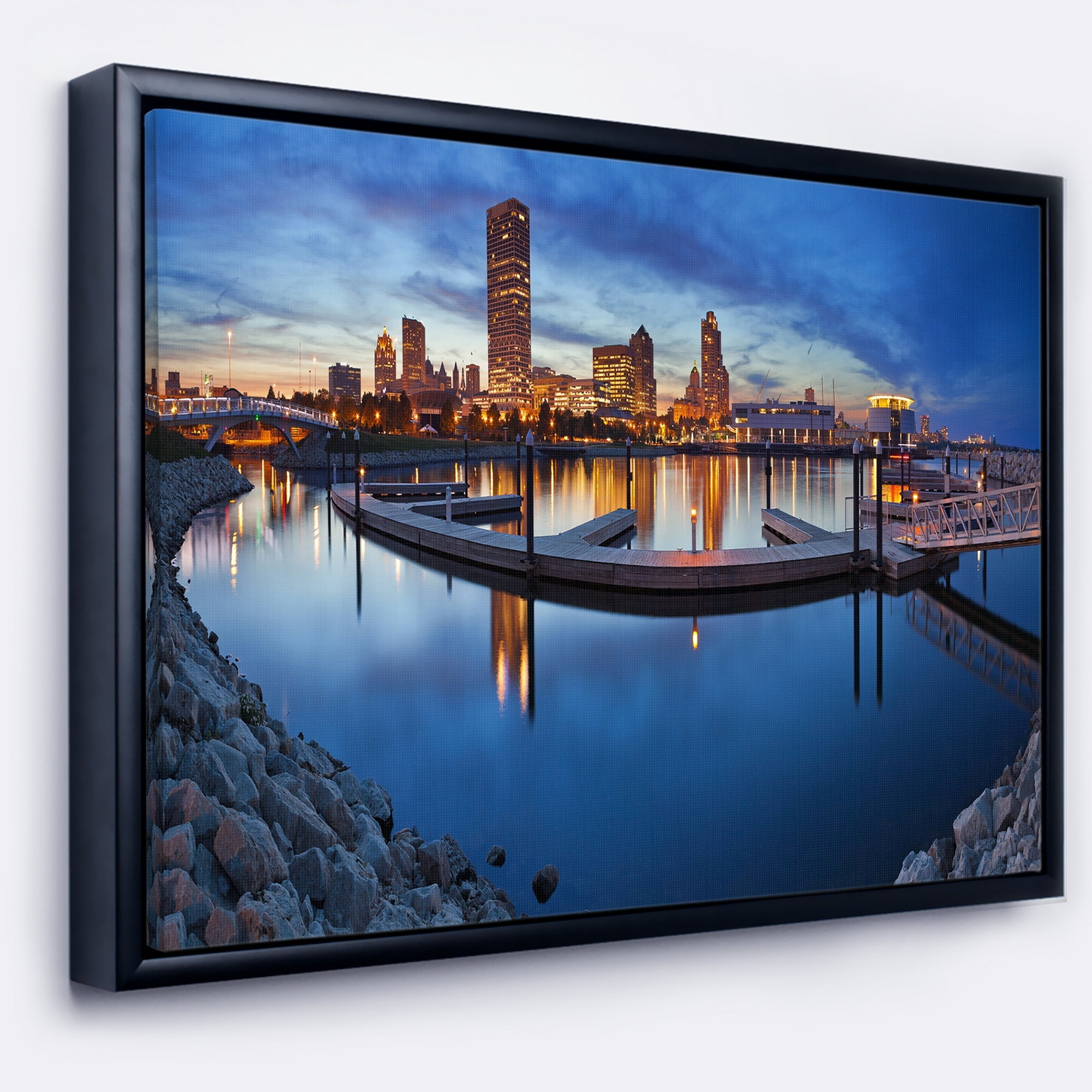 Design Art Milwaukee Panoramic View Framed Canvas Art Print