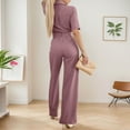 thumbnail image 4 of Women's V Neck Long Sleeve Jumpsuit Elegant Wide Leg Romper with Belt and Pockets for Casual Wear, 4 of 5