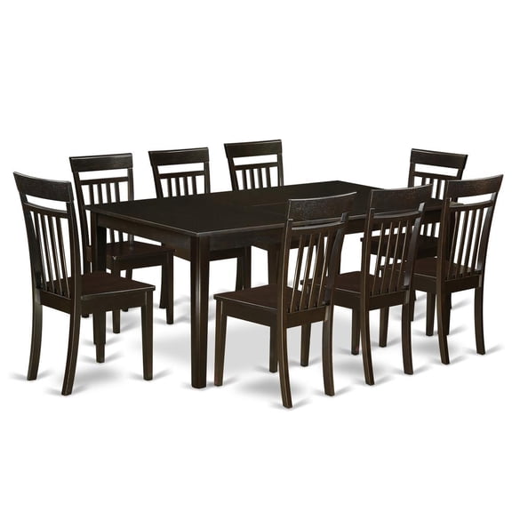 East West Furniture 9  Pc  Dining  room  set-Dining  Table  with  Leaf  plus  8  Dining  Chairs.