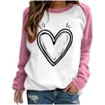 thumbnail image 1 of Cameland Rabais Saint-Valentin Femmes Mignon Rouge Cœur Graphique T-Shirts Raglan Manches Longues Col Rond Sweatshirts Ample Décontracté Tops Rose, 1 of 3