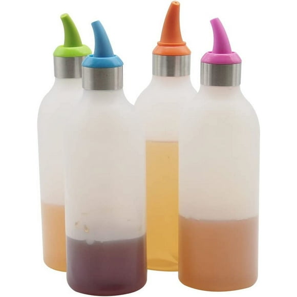 Botella de plástico para salsa, juego de 4 piezas de 450 ml (ideal para almíbar, salsa de tomate, barbacoa, condimentos, salsas, manualidades, talleres, almacenamiento y más) KT30