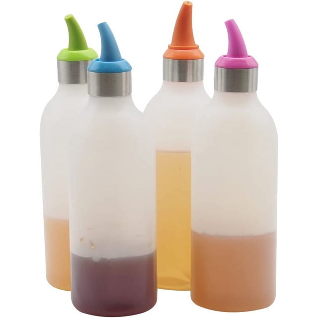 Botella de plástico para salsa, juego de 4 piezas de 450 ml (ideal para almíbar, salsa de tomate, barbacoa, condimentos, salsas, manualidades, talleres, almacenamiento y más) KT30