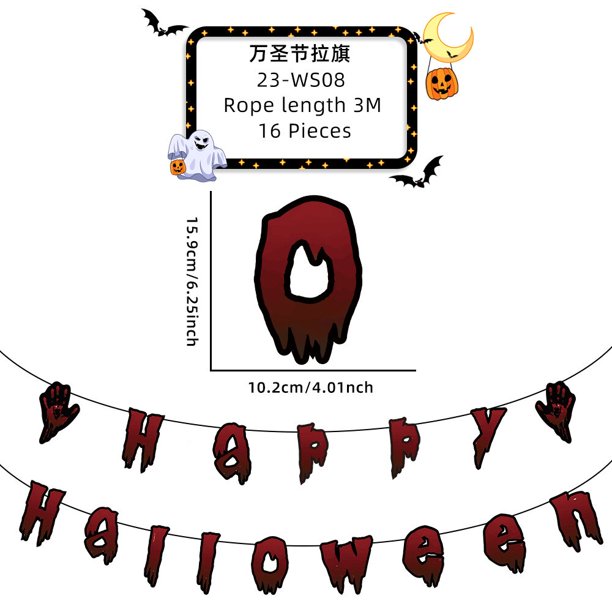 Guirnaldas de cuerda de papel de murciélago de calabaza de Halloween, sombrero de bruja, fantasma de terror, banderas colgantes, Feliz Día de Halloween, decoración de fiesta para el hogar