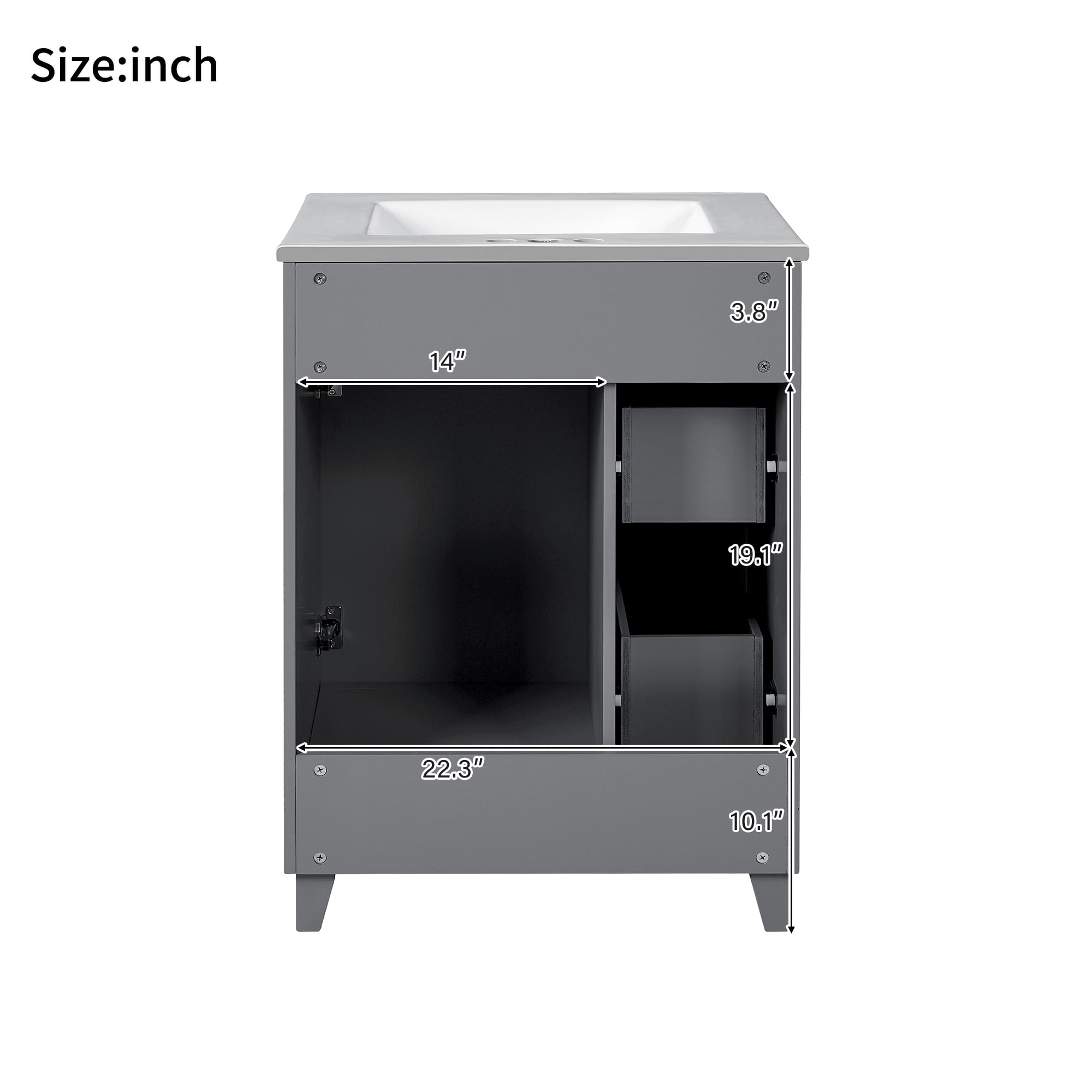 Harper & Bright Designs 24" Small Bathroom Vanity Sink Combo with 2 Drawers and Soft-Close Door, Gray