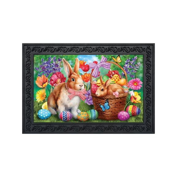 Briarwood Lane Doormat 30x18 Indoor Outdoor Bunnies and Basket Easter For Easter Doormat