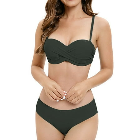 OSFVNOXV Womens Bikini Set 2-Piece Push Up Cute Bra Soft Cups Seamless Comfy Swimwear Underwear Bathing Suits for Juniors Girls Clearance