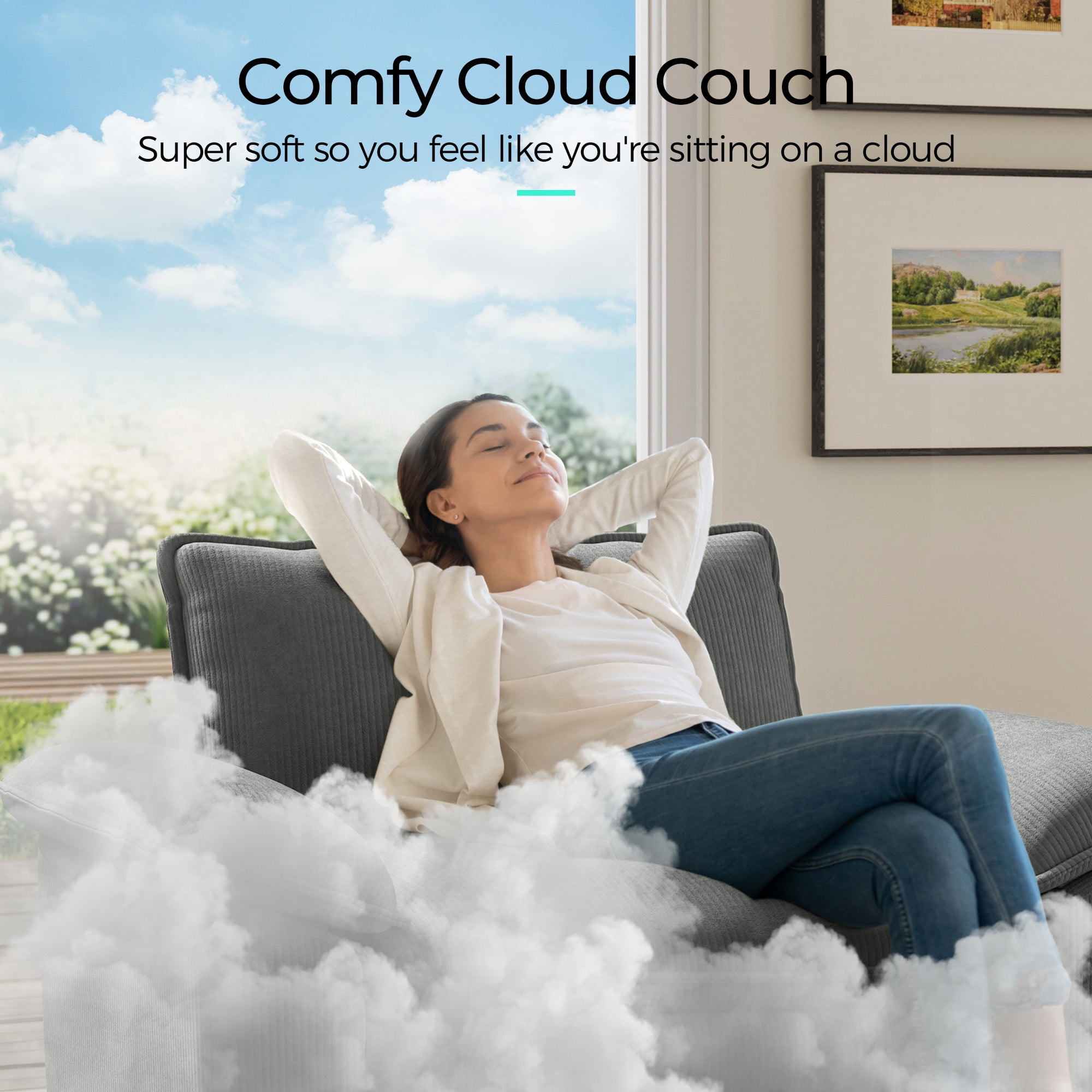 Linsy Home 153" Cloud Modular Sectional Sofa for Living Room, V-Shaped Cloud Sofa Couch with Corduroy Fabric, 5 Seat Oversized Couch with Corner Seat&Movable Ottoman, Grey