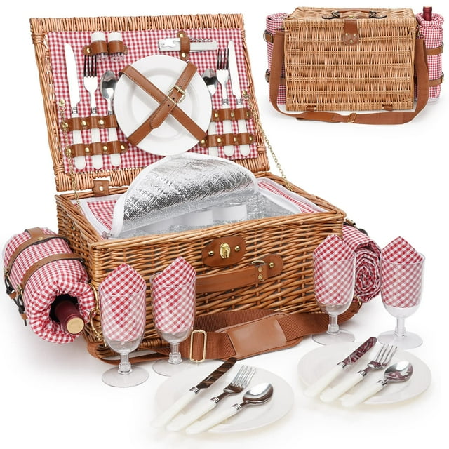 Cesta de picnic WILLOW WEAVE para 4 personas, aislante, manta