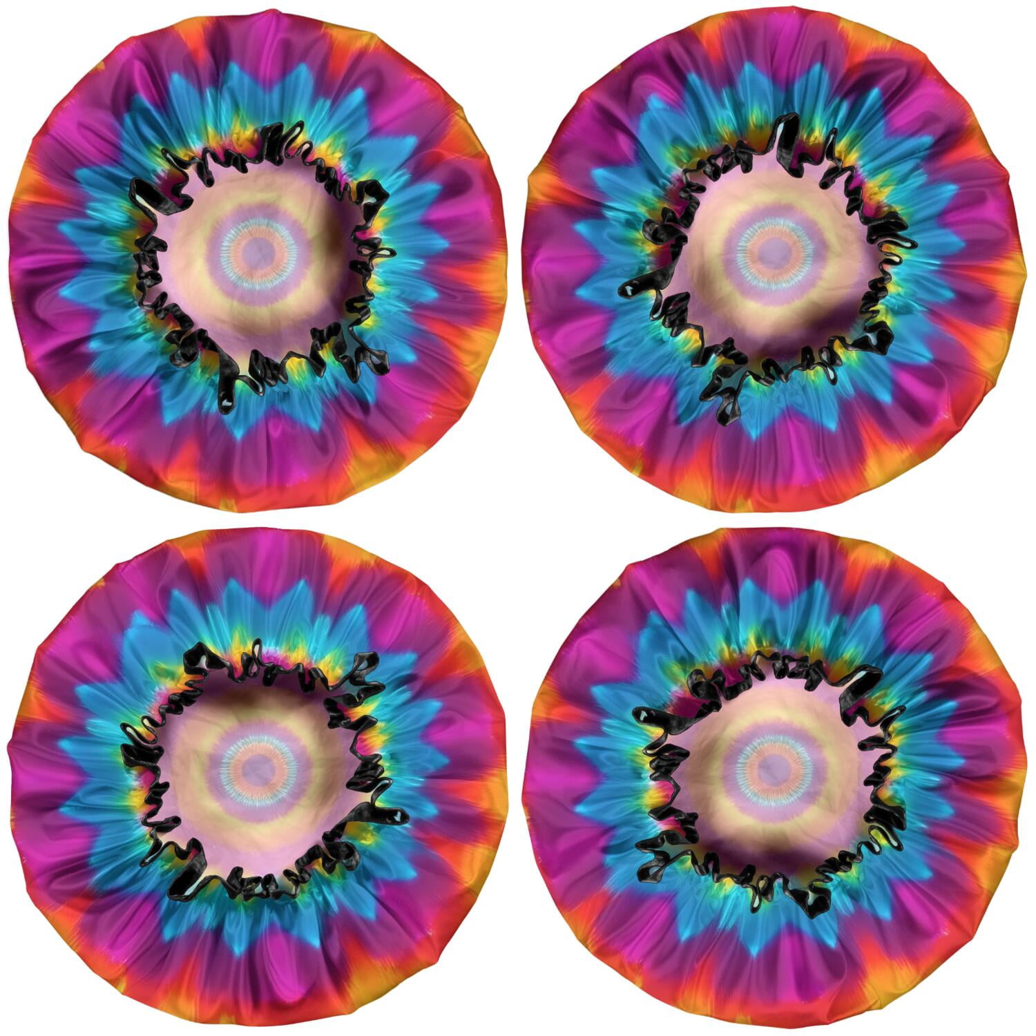 Shower Caps,Colorful Rainbow Tie Dye Spiral Pattern Waterproof Shower Cap for Women 4 Pieces,Double Reusable Hair Cover for Shower PEVA Elastic Stretch Hem
