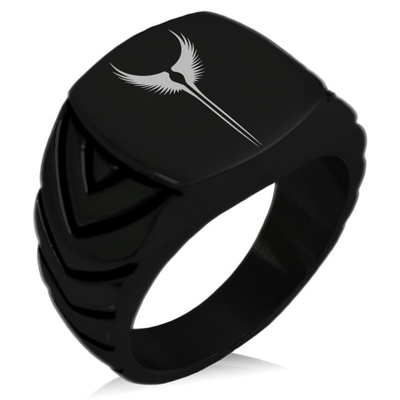Stainless Steel Rise of the Valkyrie Chevron Pattern Biker Style Polished Ring