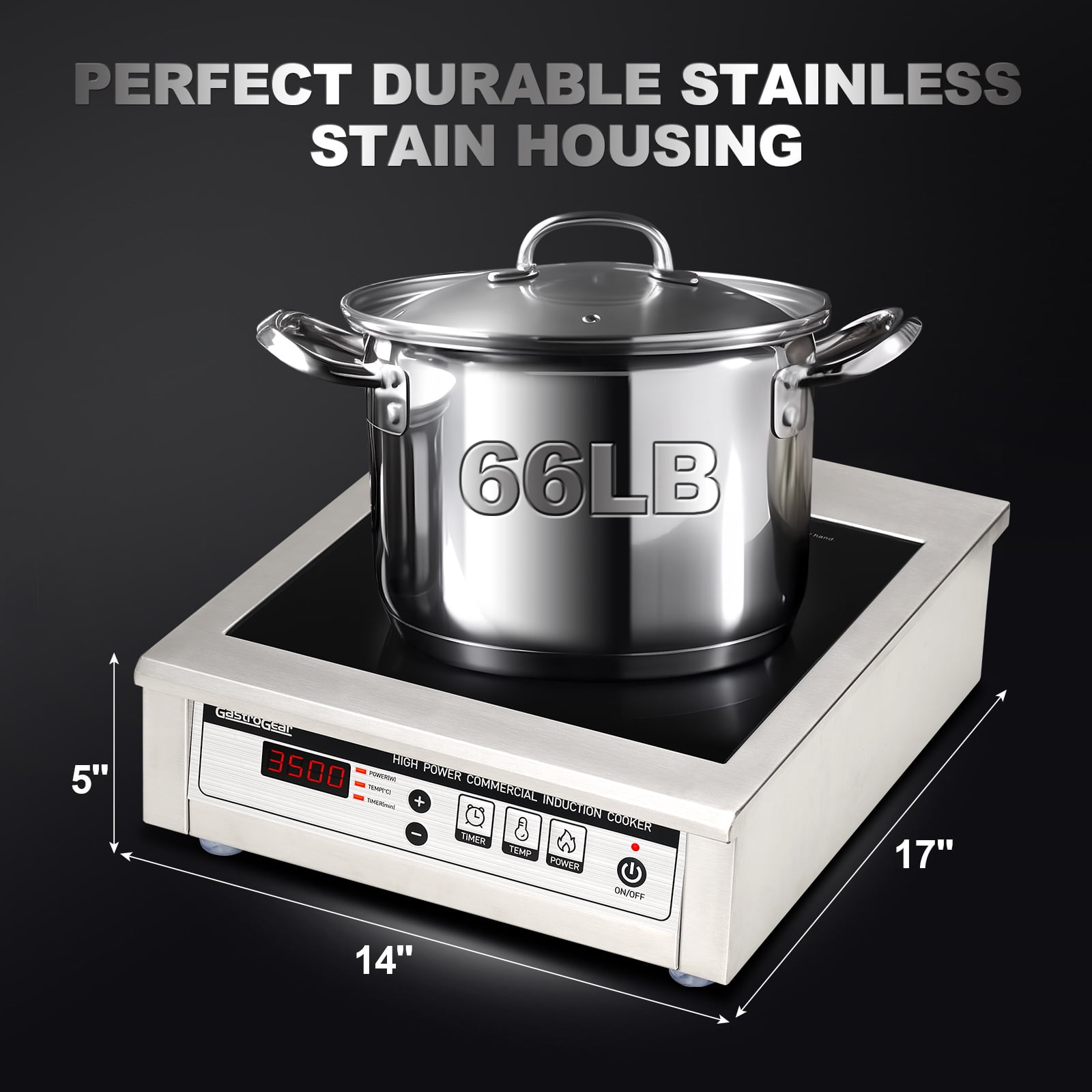 GastroGear 3500W 195V-275V Commercial Induction Cooktop ETL-Certified Professional Range Countertop Burners Hot Plate Electric Stove for Kitchen Restaurant Hotel School