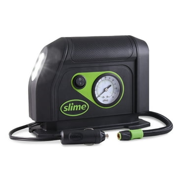 Slime Tire Inflator Air Compressor with 12V LED Light, Analog Gauge, 100 Psi Max, Long Hose