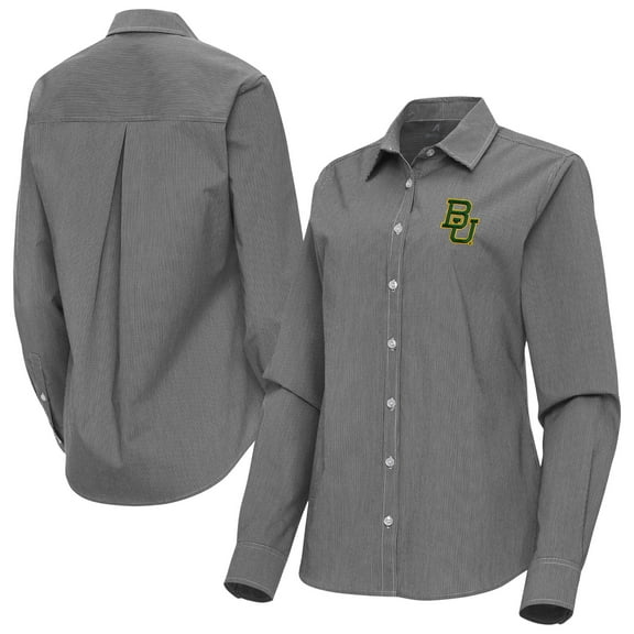 Women's Antigua Black Baylor Bears Porter Woven Tri-Blend Long Sleeve Button-Up Shirt