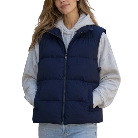 DYTTDG Women's Solid Color Stand Collar Puffer Vest, Full Zipper Sleeveless Outerwear With Side Pockets, Lightweight Casual Quilted Gilet for Fall Winter Daily Wear