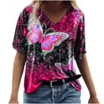 thumbnail image 1 of Camiseta estampada de moda para mujer Blusa de manga corta con cuello en V Tops casuales Pompotops  hkajfhjk472873, 1 of 5