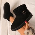 thumbnail image 2 of Puntoco Women's Suede Short Snow Boots, Lined Warm Winter Booties, Turn‑Down Fur Cuff Buckle Decor Non‑Slip Platform Thick Sole Comfort Boots Black, 2 of 9