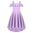 thumbnail image 4 of Delliss Summer Girls' Solid Color Camisole Off Shoulder Dress Knee Length High Low Hem Flowing Sleeve Casual Dress 6-15 Years, 4 of 8