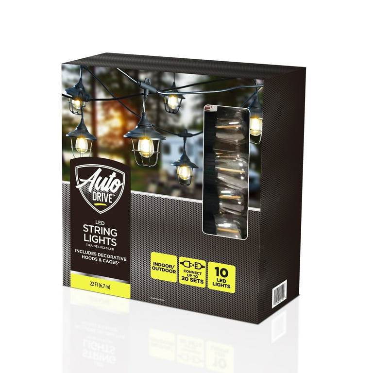 Free Shipping! Auto Drive Outdoor String Lights 22ft 10 Count Warm