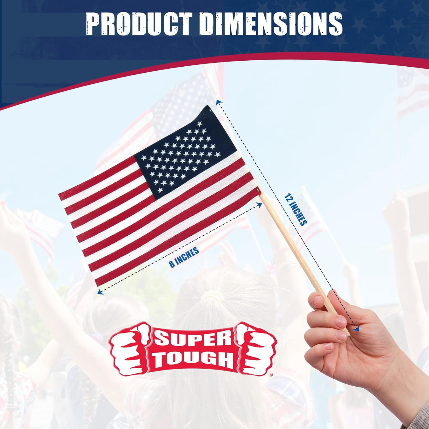 Super Tough Small American Stick Flags 8’’x12’’ | Cotton Outdoor Flag on 24’’ Wooden Stick | Hand Held Flags Patriotic Decor for Various Holiday Parties and National Flag Day | 12 Pack