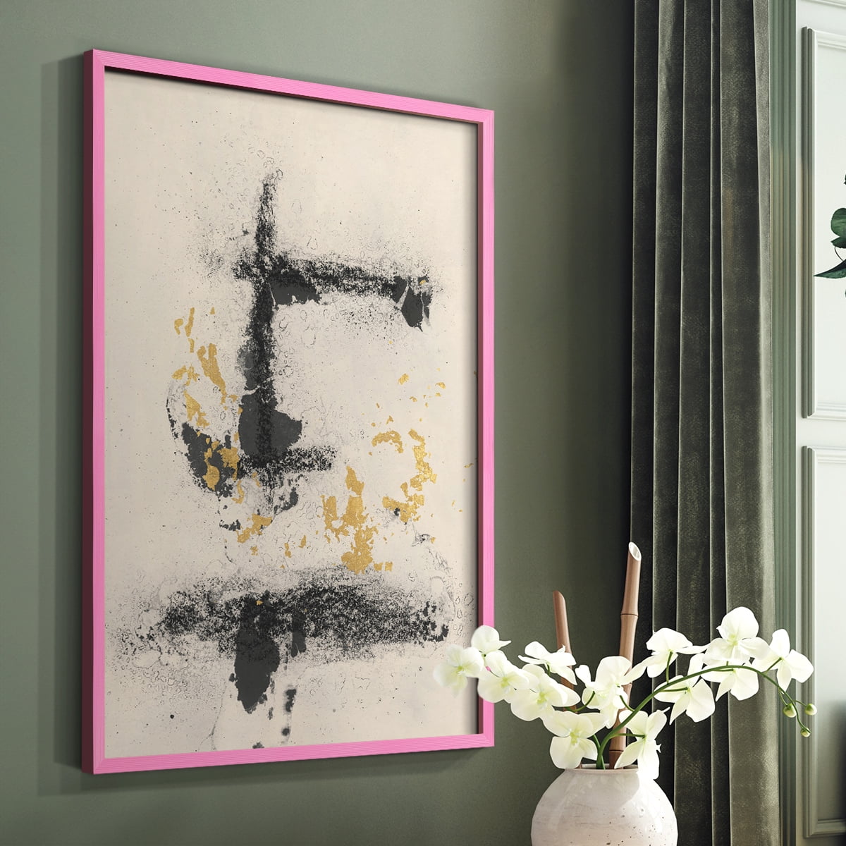 Charcoal Remnants II Framed Print in Pink Solid Wood Framed Print No Nail Hanging
