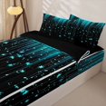 thumbnail image 3 of Erosebridal Glitter String Pattern Zipper Twin Comforter Sets with Fitted Sheet and 2 Pillowcases,Twinkling Star Print Zipper Bedding Set,Cyan Blue Black,Black Reversible, 3 of 6