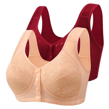 Elvqul Womens Bras Breathable Wirefree Red Nylon Bralette Plus Size Comfy Underwear 2 Pack Bras