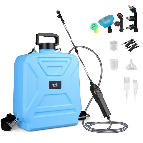 Battery Powered Sprayer 3.17 Gallon, Electric Sprayer with 4 Mist Nozzles, Rechargeable Retractable Wand with Adjustable Shoulder Strap for Lawn Garden