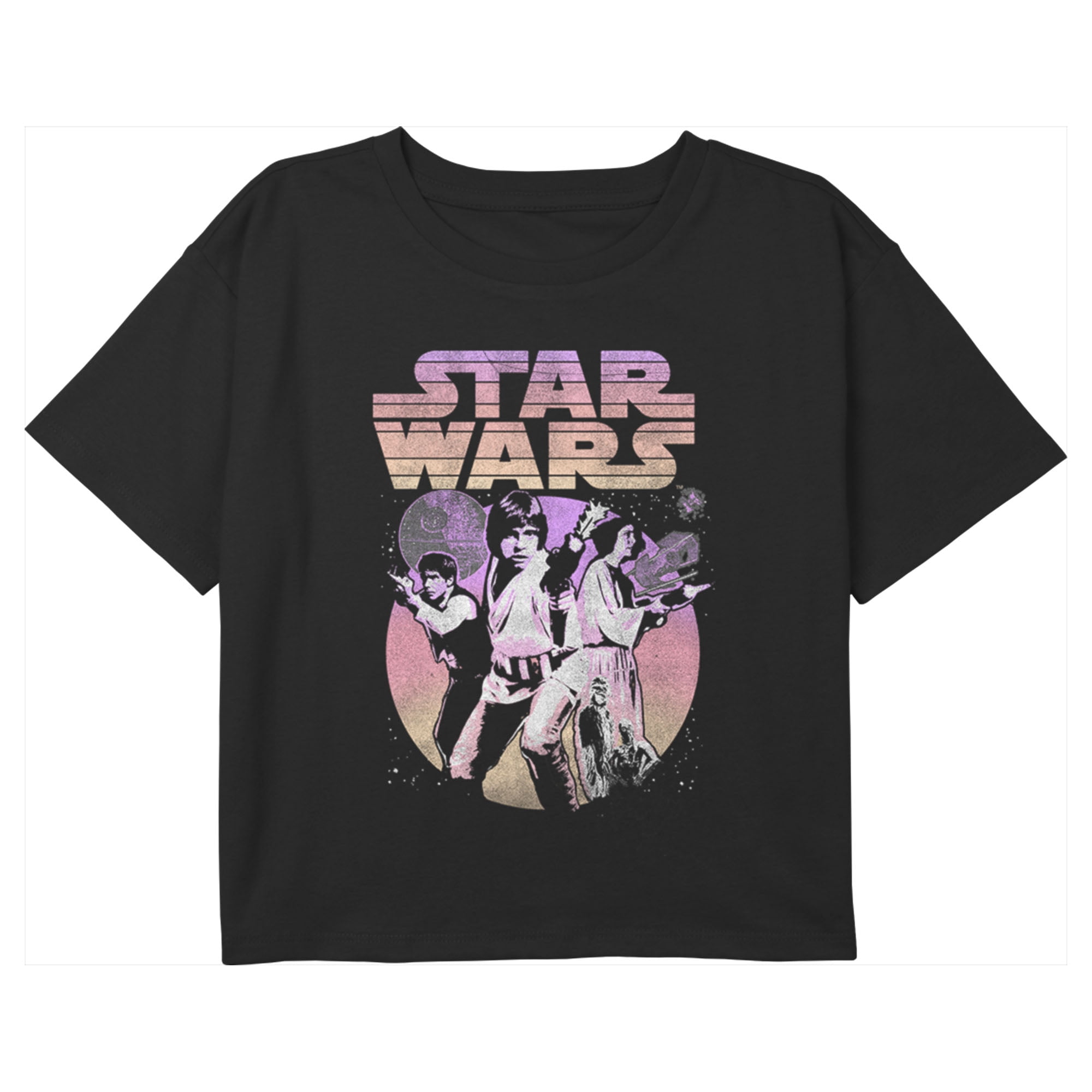 Girl's Star Wars Classic A New Hope Poster Graphic Cropped T-Shirt Black X Small