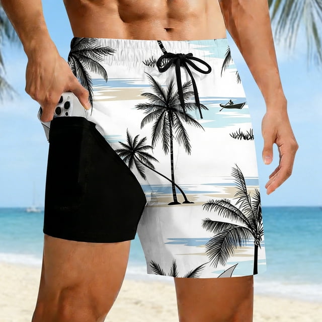 Product Mens Board Shorts Style Swim Trunks With Double Layer Design For Beach Surf And Comfort