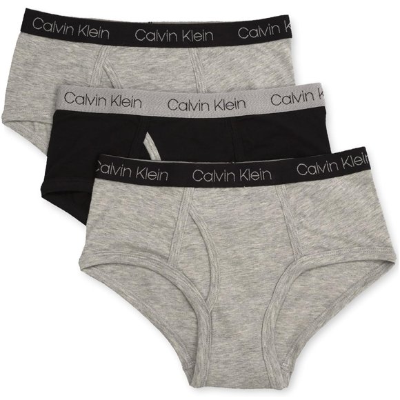 Calvin Klein Boys Modern Cotton Assorted Briefs Underwear, 3 Pack Heather Grey, Black, Heather Grey X-Large