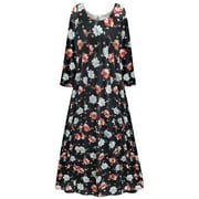 Small Petite Womens Dress Night Bloom Print Long Sleeve Princess Cut