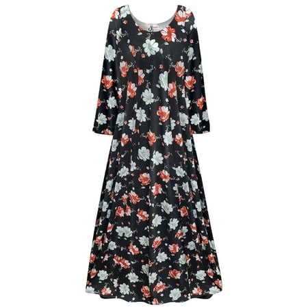 Small Petite Womens Dress Night Bloom Print Long Sleeve Princess Cut