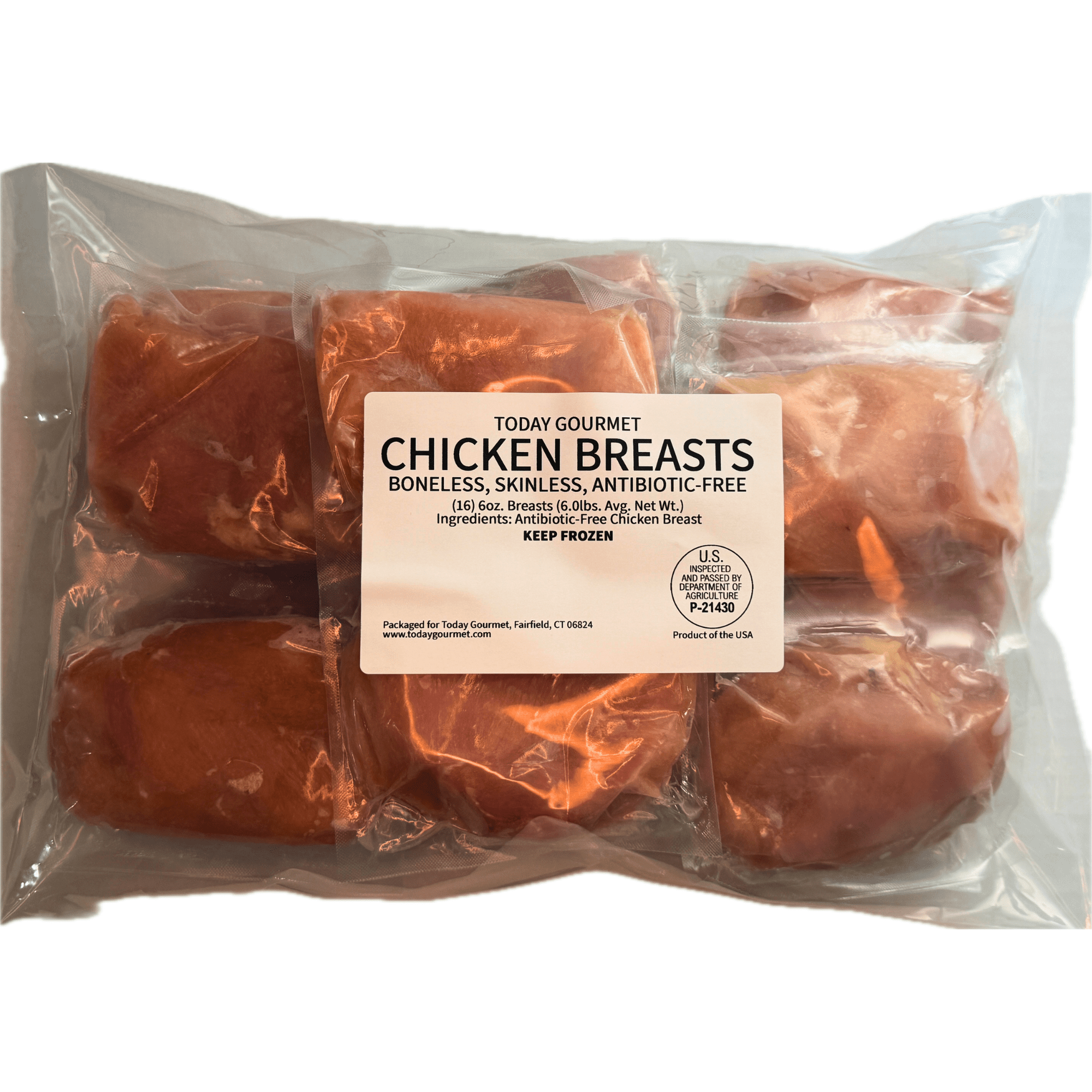 Today Gourmet Chicken Breast, Boneless/Skinless Antibiotic Free (16) 6oz. Breasts
