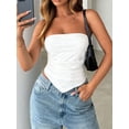 thumbnail image 1 of Women's Y2K Asymmetrical Ruched Strapless Tube Top Open Back Slim Fit Crop Bandeau Going Out Top, 1 of 5