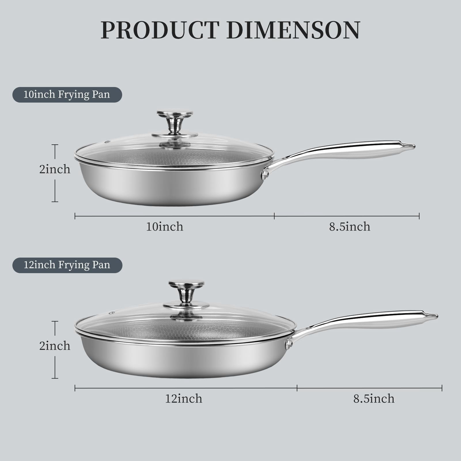 Open Box Innerwell Stainless Steel Non Stick Frying Pan Skillet Set with Cooking Lid and Stay Cool Handle, 10" and 12", 4 Piece