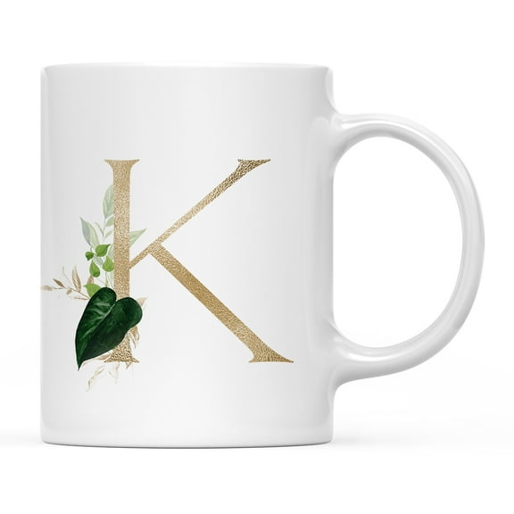 Koyal Wholesale Ceramic Coffee Mug, Exotic Tropical Monogram, Letter K