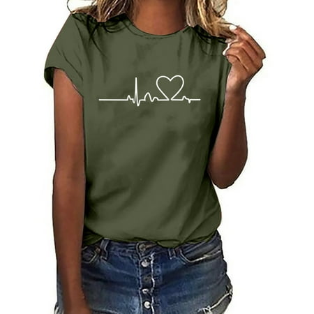 

Kakina CMSX Clearance Womens Shirts for Summer Unisex T-shirt Printed Pattern Casual Fashion Soild Color Short Sleeve Tops