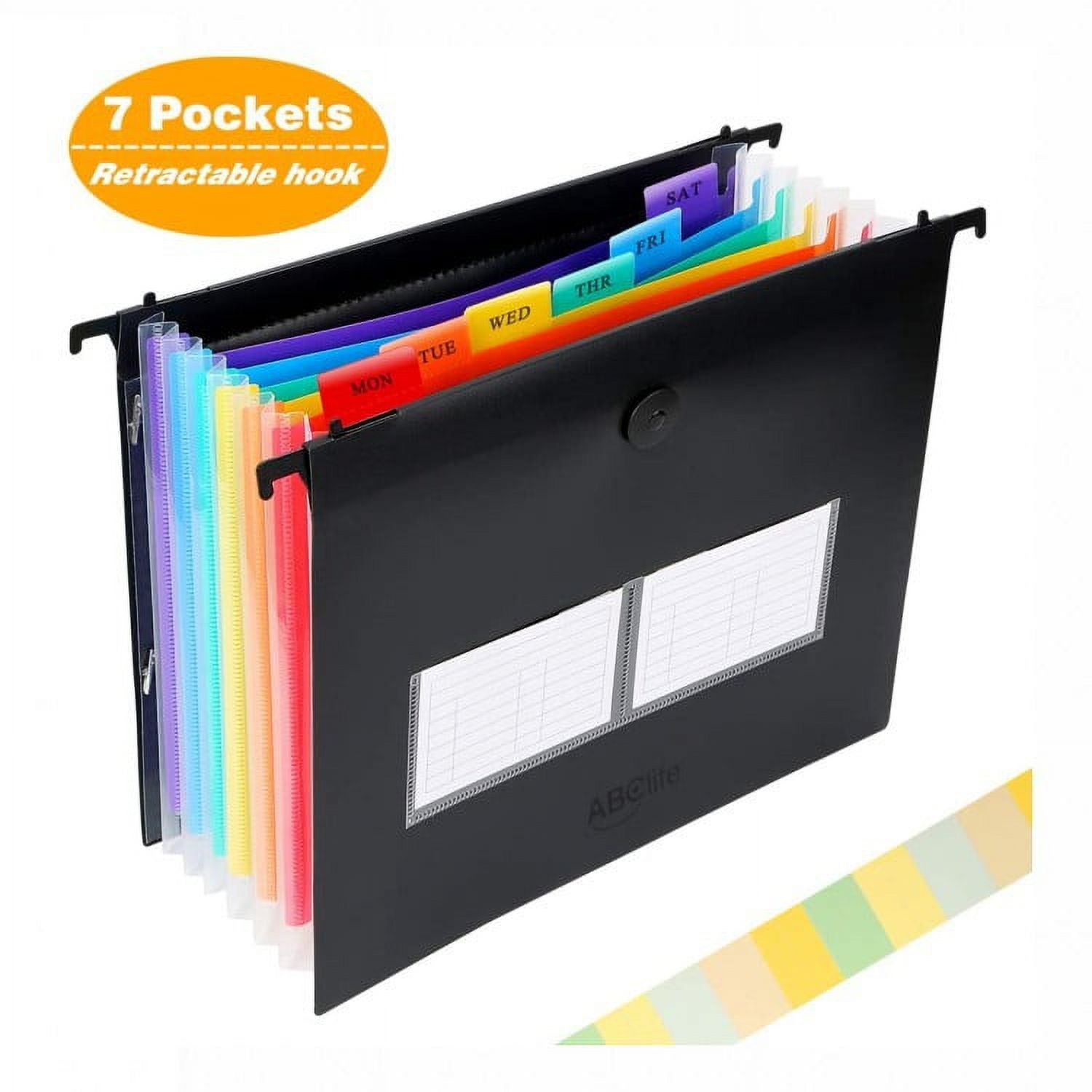 3 Pack Expanding Hanging File Folders, 7 Pockets Accordian File Organizer for Document Bill, Large Capacity, Multi-Color Tabs, Letter Size for Filing Cabinet