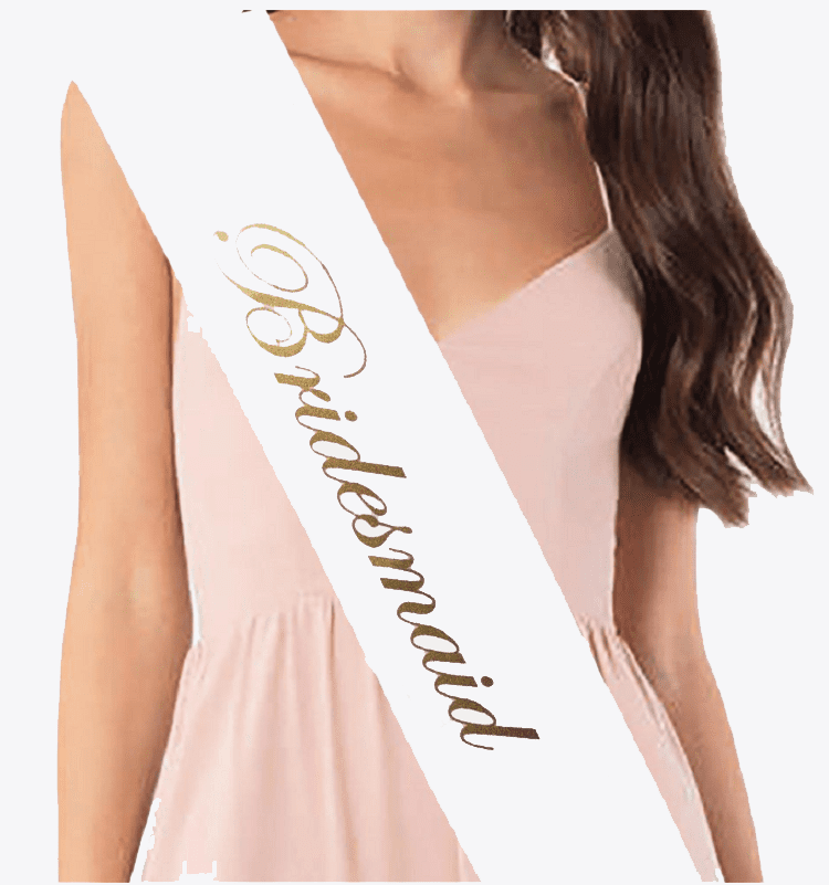 BRIDESMAID Bridal Shower party favor Bachelorette Party Sash Bridesmaid ribbon - WHITE with GOLD PRINT