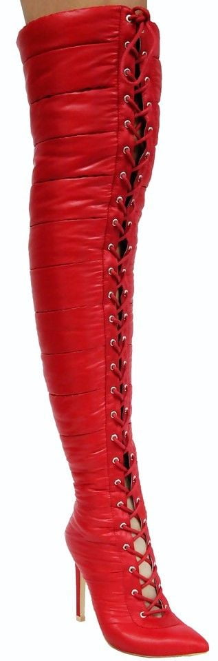 puffer thigh high boots