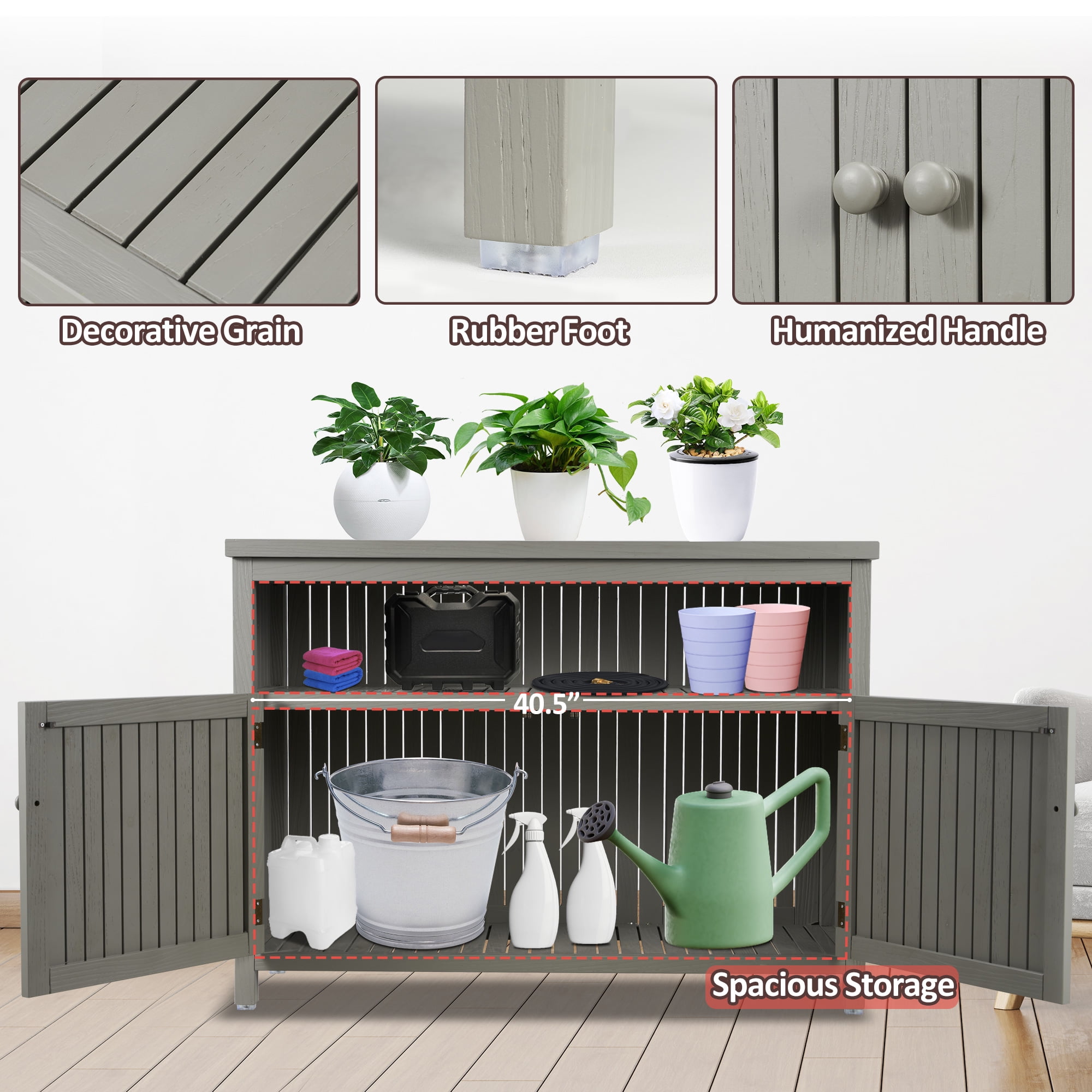 Outdoor Console Sideboards Buffet Cabinet, Solid Wood Storage Cabinet TV Stand,Furniture for Patio Entryway Deck(Grayish Green)
