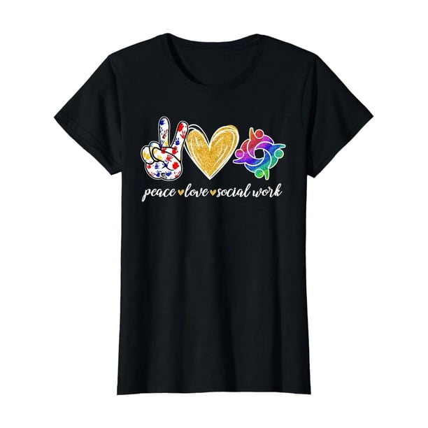 Peace Love Social Work Cute Social Worker Gifts T-Shirt Casual Crew Neck, Cotton, All-Season Wear, Relaxation Wear | Serene Design | Comfortable Fit